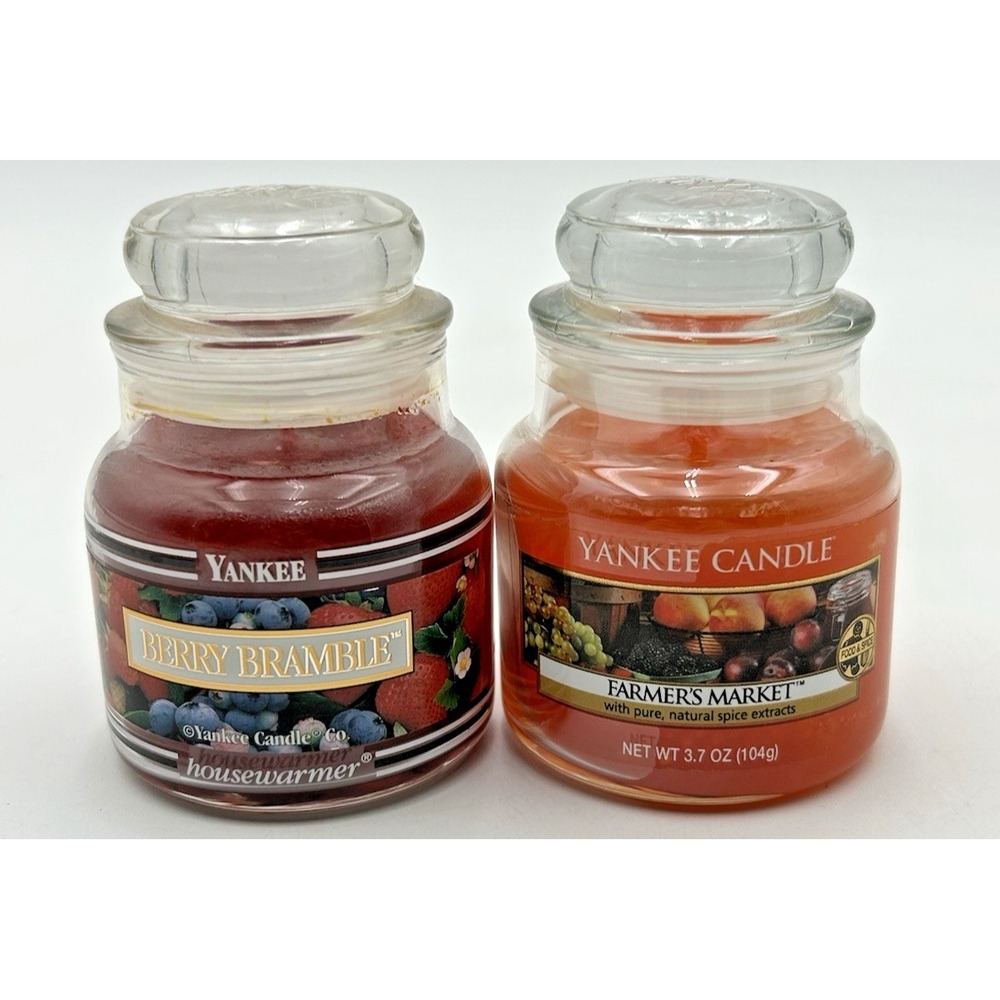 2 New Yankee Candles Small Jars Berry Bramble Farmers Market 3.7 Oz